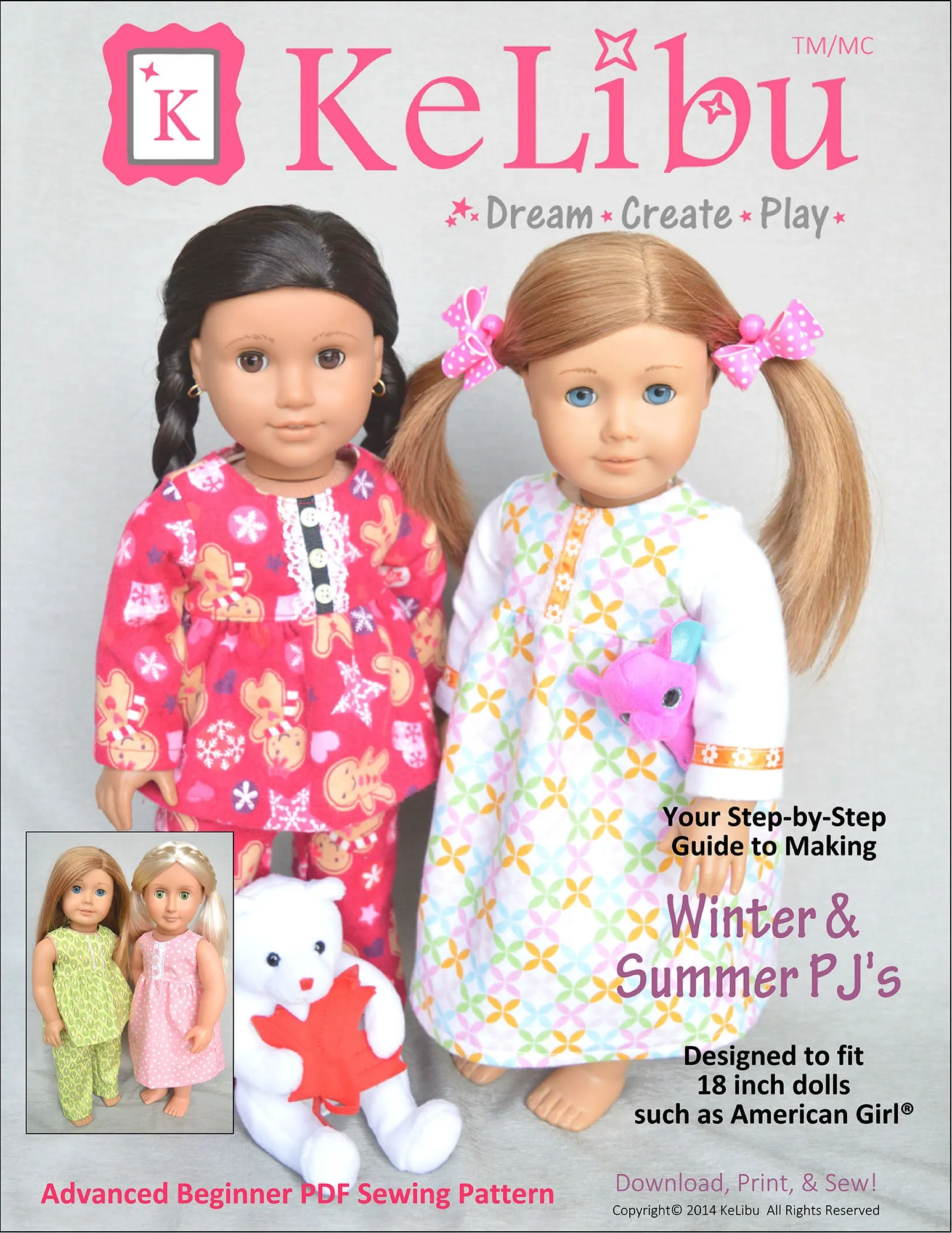 Winter and Summer PJs Inch Doll Sewing Pattern