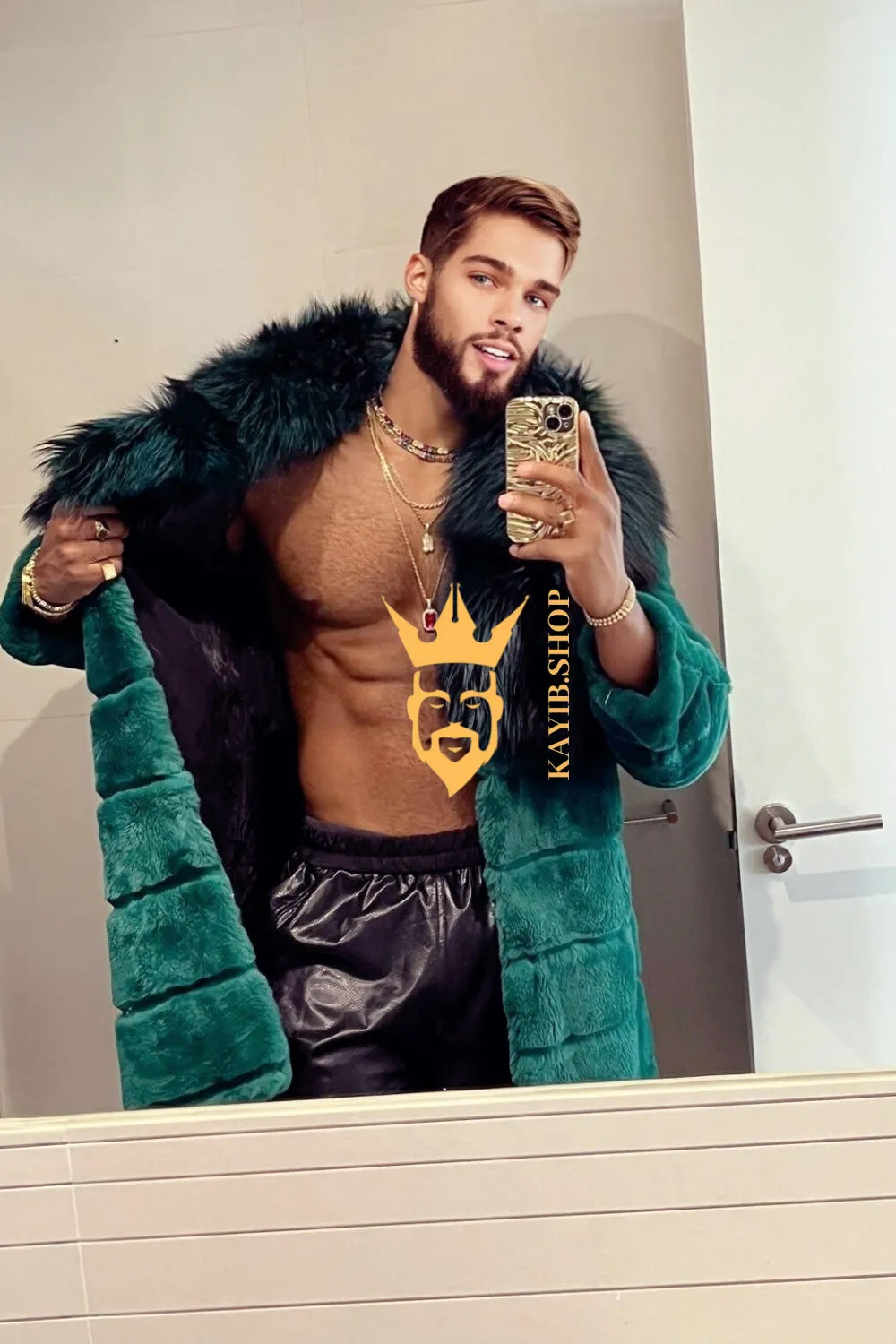 Winter Handmade Luxury Winter Men's Rex Rabbit Fur Coat with Super Large Raccoon Collar - Premium Fashion Outerwear